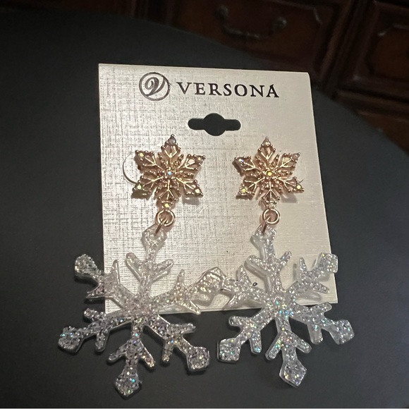 New Nickel Free Iridescent Snowflake Earrings - Picture 1 of 4